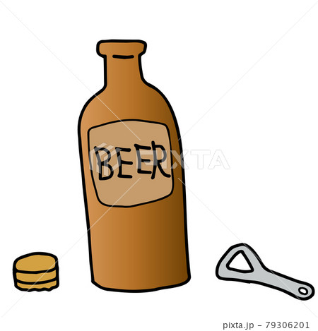 栓抜きで蓋 王冠 を開けたビール瓶のイラストのイラスト素材 栓抜きで蓋 王冠 を開けたビール瓶のイラストのイラスト素材