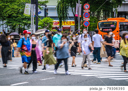 日本の東京都市景観 6月…。感染拡大の中でまん延防止に移行した狂気…月でも317人＝6月28日、渋谷 79306393