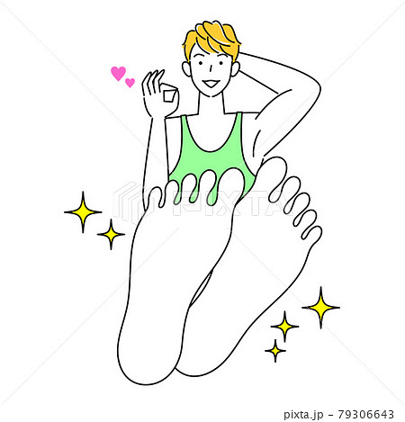 スキンケア 足の裏のお肌トラブルが治り喜んでいる可愛い男性 足裏のアップ イラスト ベクターのイラスト素材