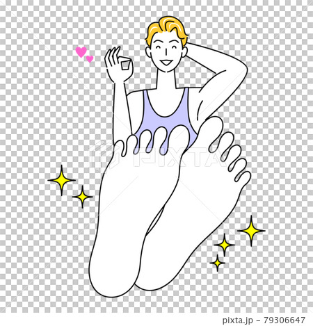 スキンケア 足の裏のお肌トラブルが治り喜んでいる可愛い男性 足裏のアップ イラスト ベクター 79306647
