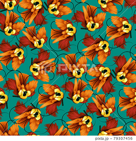 Seamless pattern with bright tropical birds 79307456