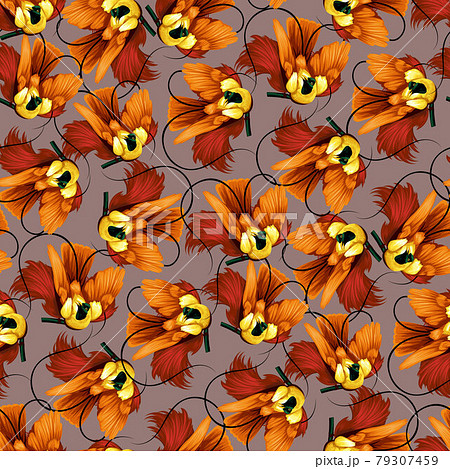 Seamless pattern with bright tropical birds 79307459