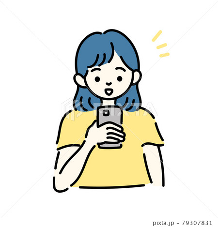 携帯電話を見ている女の子のイラストのイラスト素材