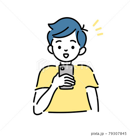 携帯電話を見ている男の子のイラスト 携帯電話を見ている男の子のイラスト 79307845