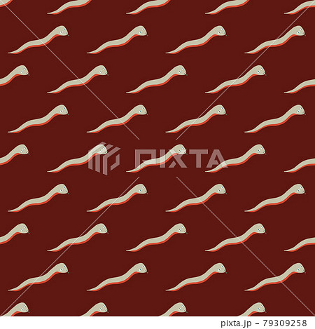 Doodle nature seamless pattern with simple style worms silhouettes. Maroon dark background. Flat print. Doodle nature seamless pattern with simple style worms silhouettes. Maroon dark background. Flat print. 79309258