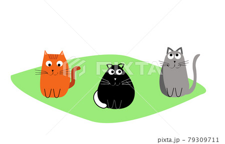 Bustling cats cats redhead black gray cheerful with big eyes. Set of purebred pets isolated on white background. Vector flat cartoon illustration.Applying banner, cover, paper, textiles, kids serabboo 79309711