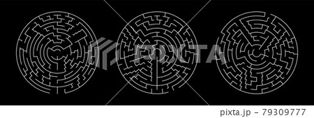 Set Of Vector Mazes. Circle Labyrinth Illustration Isolated on Black Background Set Of Vector Mazes. Circle Labyrinth Illustration Isolated on Black Background 79309777