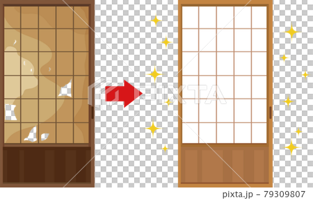 イラスト素材 汚れて破れた障子・障子戸の張り替え、補修 日本の建築 ベクター イラスト素材 汚れて破れた障子・障子戸の張り替え、補修 日本の建築 ベクター 79309807