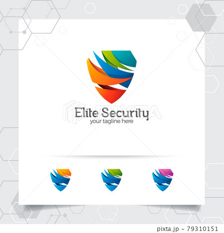 Security shield logo design with concept of protection shield vector and technology icon for data privacy, anti virus and system security. Security shield logo design with concept of protection shield vector and technology icon for data privacy, anti virus and system security. 79310151