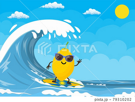 lemon characters surfing on wave. 79310202