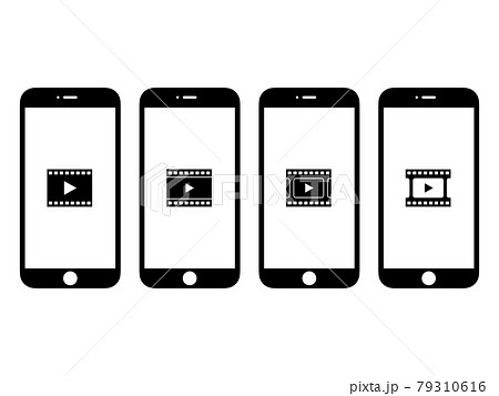 【VODサービス】スマートフォン画面イメージモノクロアイコンセット(横) 79310616