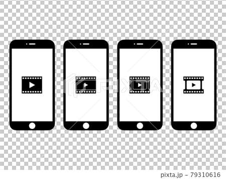【VODサービス】スマートフォン画面イメージモノクロアイコンセット(横) 79310616