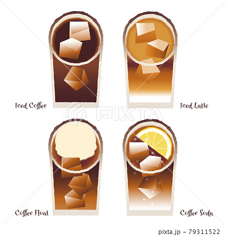 アイスコーヒー素材セット_ブラック_ラテ_コーヒーフロート_レモンコーヒーソーダ_名称英文字 79311522
