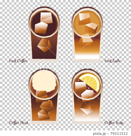 アイスコーヒー素材セット_ブラック_ラテ_コーヒーフロート_レモンコーヒーソーダ_名称英文字 79311522