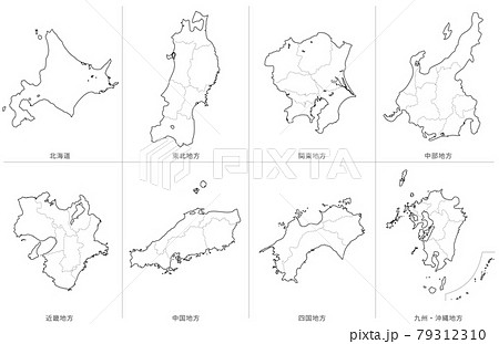 白地図-日本-地方区分セット-県境ライン入り