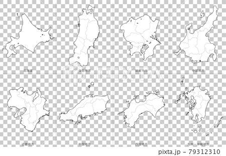 白地図-日本-地方区分セット-県境ライン入り 79312310