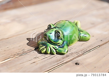 パステル調　”日光浴するカエル”　イラストイメージ 79313784