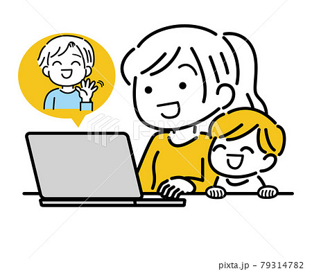 親子　パソコン　楽しむ　おうち時間　テレビ電話 79314782