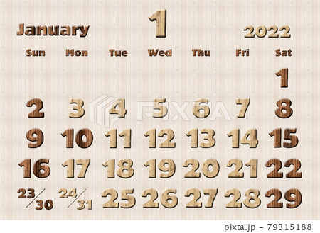 カレンダー 22 木目 1月のイラスト素材