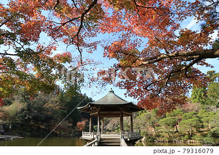 成田山新勝寺と成田山公園の紅葉の写真素材