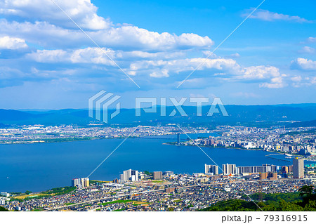 滋賀県 琵琶湖 初夏6月 京都 比叡山から望む 滋賀県 琵琶湖 初夏6月 京都 比叡山から望む 79316915