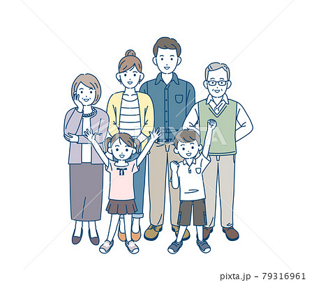 三世代家族　親子　家族の集まり　笑顔　元気　全身　イラスト素材 79316961