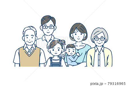 三世代家族　親子　家族の集まり　笑顔　上半身　イラスト素材 79316965
