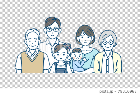 三世代家族　親子　家族の集まり　笑顔　上半身　イラスト素材 79316965