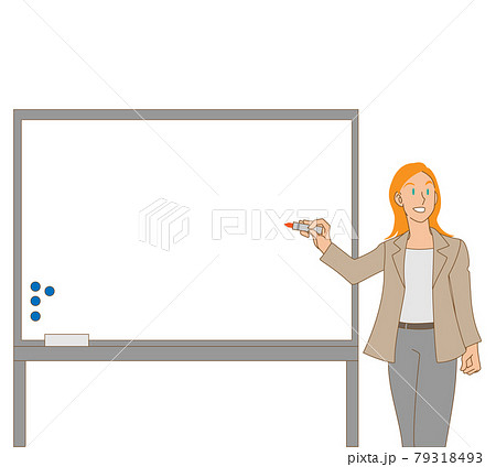 ホワイトボード前で説明する女性教師 79318493