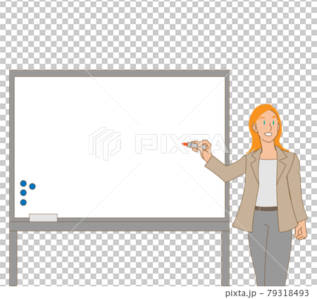 ホワイトボード前で説明する女性教師 79318493