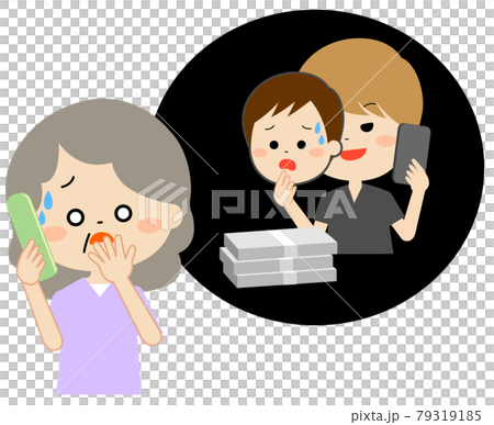 Elderly woman answering a fraudulent phone call pretending to be her son Elderly woman answering a fraudulent phone call pretending to be her son 79319185