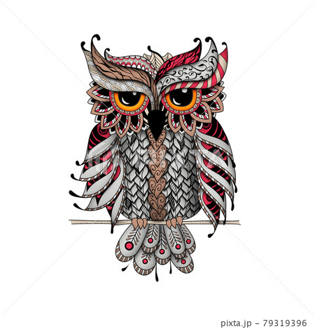 Owl in red and gray colorsのイラスト素材 [79319396] - PIXTA