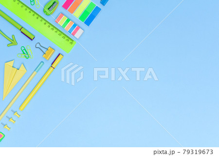 Stationery for office and school knolling in triangle border frame. 79319673