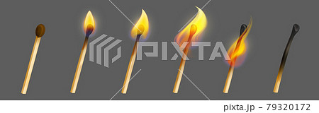 Match stick with fire in different stage of burn 79320172