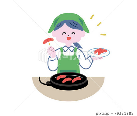 ウインナーの試食を促すマネキンの女性 79321385