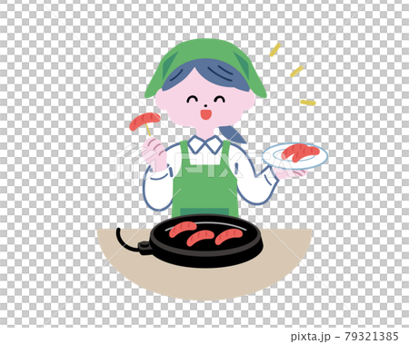 ウインナーの試食を促すマネキンの女性 79321385