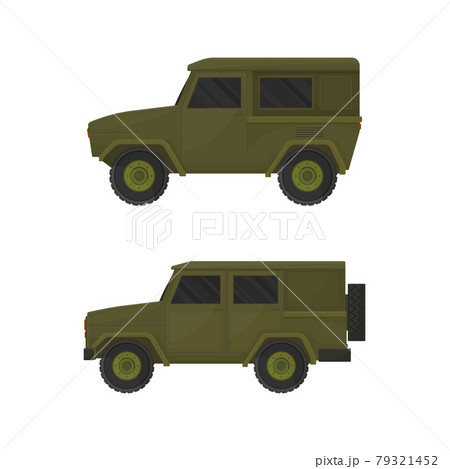 Military Car as Transportation Vehicle Used in Army for Carrying Armed Forces Vector Set 79321452