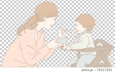 離乳食を食べる赤ちゃん(パステルカラー) 離乳食を食べる赤ちゃん(パステルカラー) 79321502