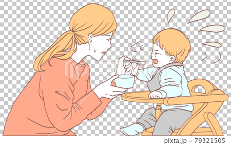 離乳食を嫌がる赤ちゃん（シンプルカラー） 79321505