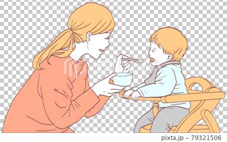 Baby eating baby food (simple color) 79321506