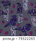 Crows and strawberries hand drawn vector seamless pattern. 79322265