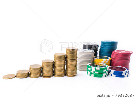 Casino chips and money golden coins stack for games like poker, card and blackjack, roulette. Betting club and gamble Casino chips and money golden coins stack for games like poker, card and blackjack, roulette. Betting club and gamble 79322637