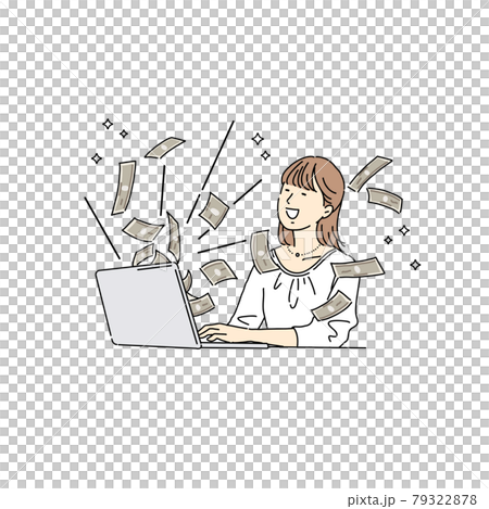 ネットビジネス、稼ぐ女性、副業、貯金 79322878