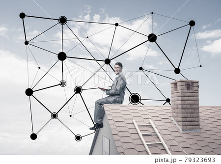 Man reading book and concept of social connection in sky Man reading book and concept of social connection in sky 79323693