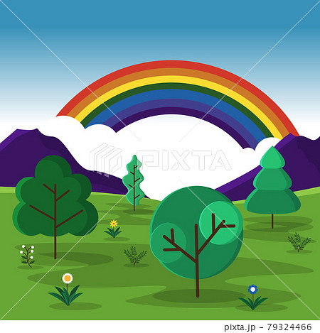 Beautiful Rainbow Summer Mountain Meadow Nature Landscape Illustration Beautiful Rainbow Summer Mountain Meadow Nature Landscape Illustration 79324466