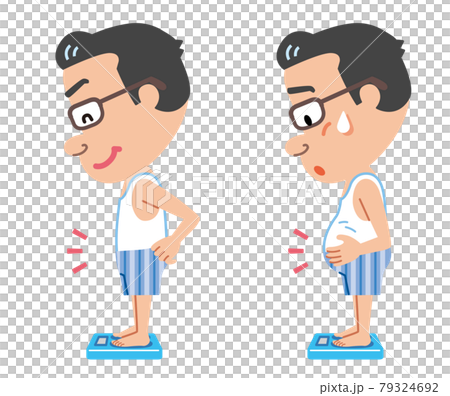 体重計に乗って測定する中年男性 体重計に乗って測定する中年男性 79324692