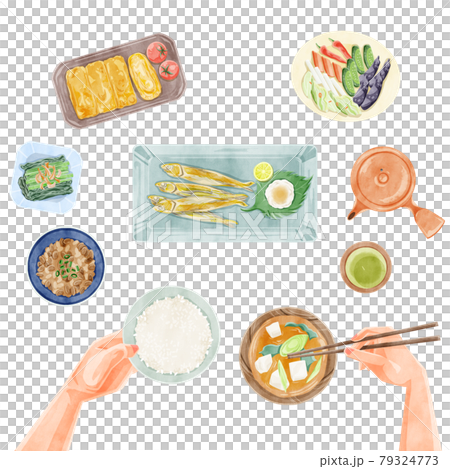 日式早餐(日本料理)手繪水彩風格插畫 日式早餐(日本料理)手繪水彩風格插畫 79324773
