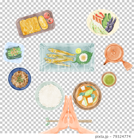 日式早餐(日本料理)手繪水彩風格插畫 日式早餐(日本料理)手繪水彩風格插畫 79324774