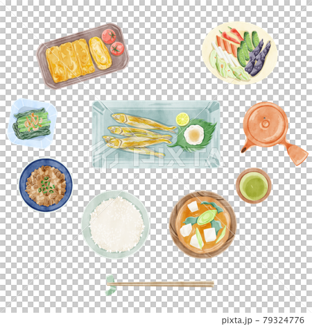 日式早餐(日本料理)手繪水彩風格插畫 日式早餐(日本料理)手繪水彩風格插畫 79324776