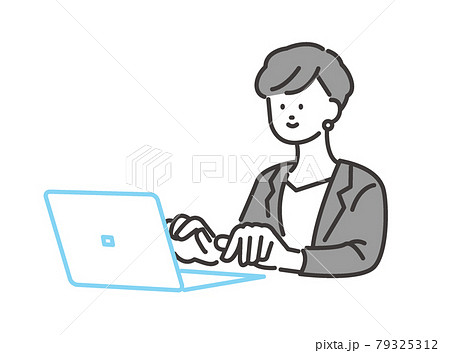働く女性 イメージイラスト ベクター素材  デスクワーク 79325312